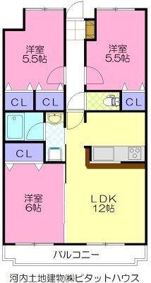 ドリームタウン三和 A棟(3LDK/1階)の間取り写真