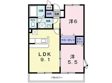 ノースインウィステリア(2LDK/2階)の間取り写真