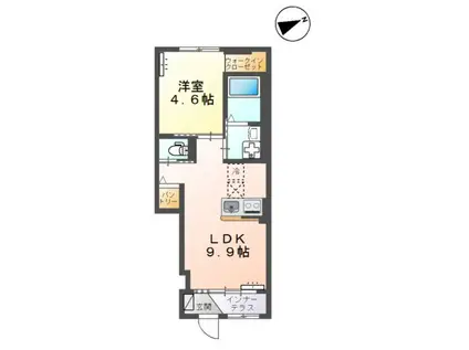 ユニヴァリィII上乃木(1LDK/1階)の間取り写真