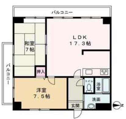 ハッピーライフ・フジ(3LDK/4階)の間取り写真