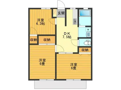 サンライフメゾンパークジュネス(3DK/1階)の間取り写真