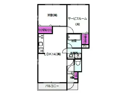 エリタージュ鶴見(2LDK/1階)の間取り写真