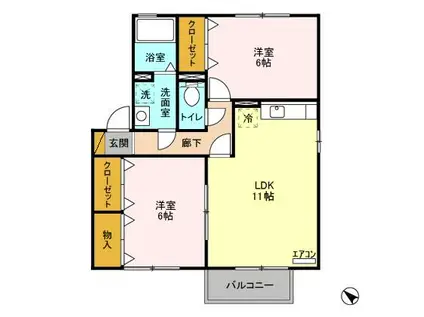ベルドュールすず樹C(2LDK/1階)の間取り写真