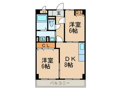 ディアコート美野島(2DK/5階)の間取り写真