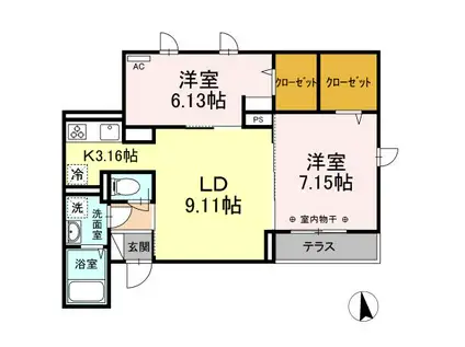 京王線 布田駅 徒歩7分 3階建 築4年(2LDK/1階)の間取り写真