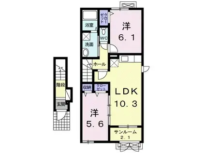 ベル・グラースB(2LDK/2階)の間取り写真