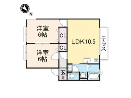 ウィンディアおだA(2LDK/1階)の間取り写真