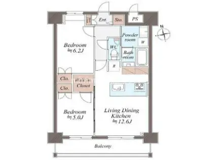 グランドレッセ今里(2LDK/4階)の間取り写真