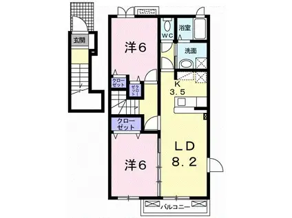 グランフィオーレII(2LDK/2階)の間取り写真