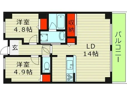 新森公園レックスマンション(2LDK/7階)の間取り写真