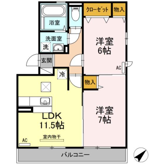 サンハイム己斐中II(2LDK/1階)の間取り写真