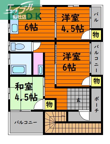 三宅コーポ(3DK/2階)の間取り写真