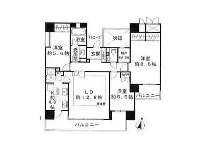 ミサワホームズ天王洲(3SLDK/3階)の間取り写真