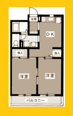 パルデンス綱島D棟(2DK/1階)の間取り写真