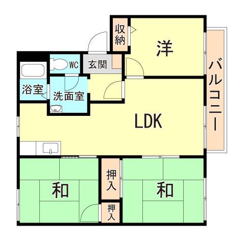 グリーンヴィレッジ南別府E棟(3LDK/2階)の間取り写真