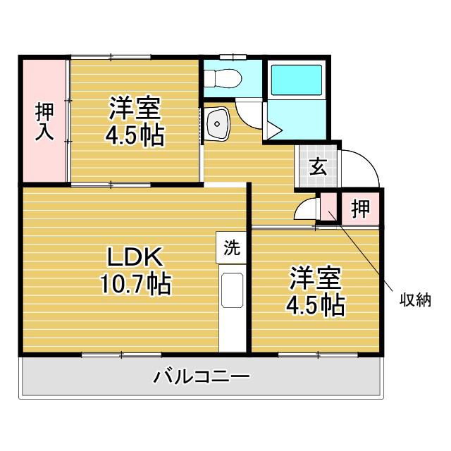ドミールサニー君影2号棟(2LDK/3階)の間取り写真