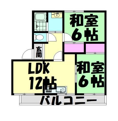 紙屋ハウス1番館(2LDK/1階)の間取り写真