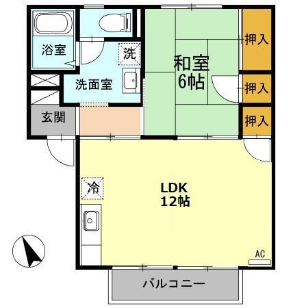 アルカサールI棟(1LDK/2階)の間取り写真