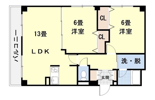 ビラ・ウエストタワー(2LDK/3階)の間取り写真