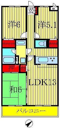 グランシャリオ双伸(3LDK/2階)の間取り写真