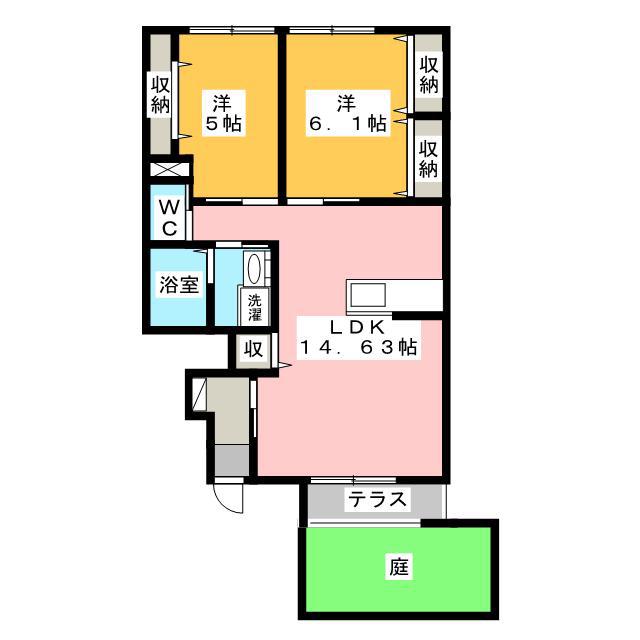 エルシオンII(2LDK/1階)の間取り写真