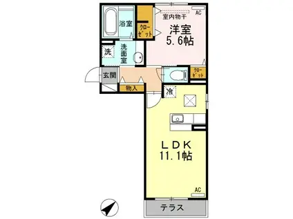 ブルーノ千代田(1LDK/1階)の間取り写真