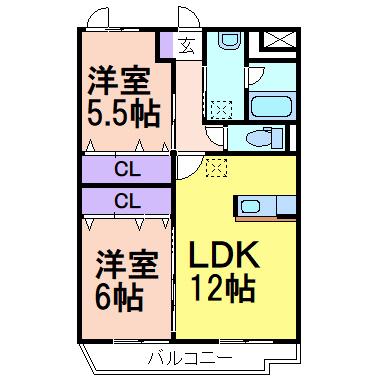 グリーンヒルズ(2LDK/2階)の間取り写真