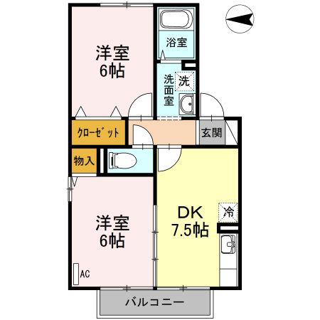 サウスフラッツII(2DK/2階)の間取り写真