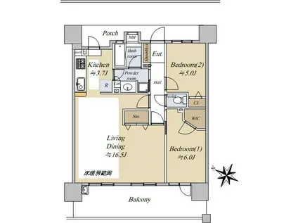 ルネサンスタワー北大宮(2LDK/14階)の間取り写真