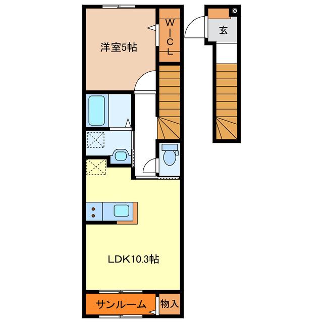 ヒカルサ 津上浜(1LDK/2階)の間取り写真