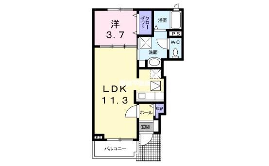 エレガンテヴィラ II(1LDK/1階)の間取り写真