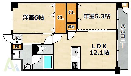 NATARIE KOBE(2LDK/5階)の間取り写真