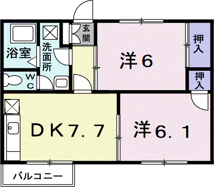 S.S クニヤン(2DK/1階)の間取り写真