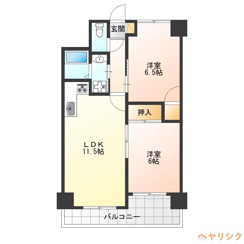 黒川ターミナルハイツ(2LDK/8階)の間取り写真