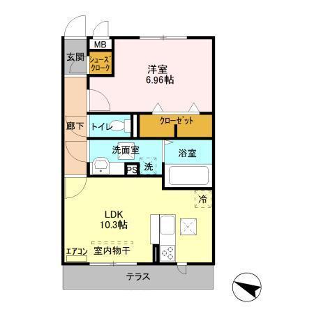 エスポワール(1LDK/1階)の間取り写真