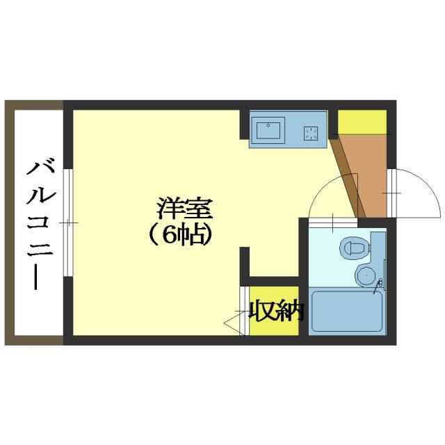 スカイコート函館(1K/2階)の間取り写真
