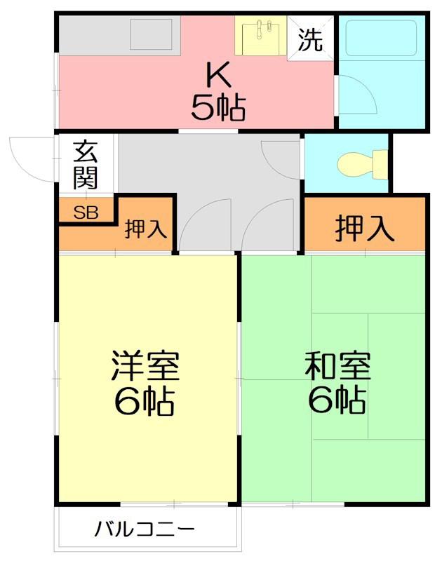 ハイツ松本(2K/2階)の間取り写真