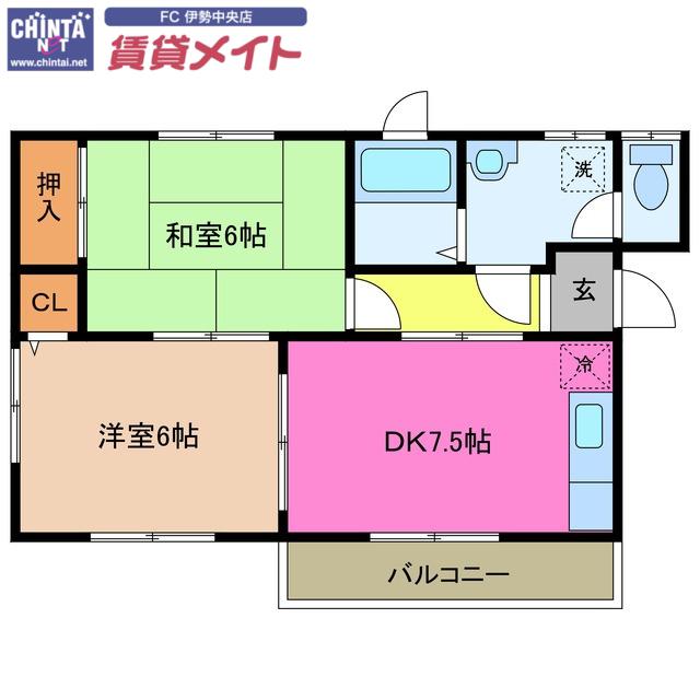 グランシャリオB棟(2DK/2階)の間取り写真