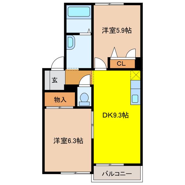クレセール(2DK/2階)の間取り写真