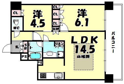 ブランズタワー御堂筋本町(2LDK/28階)の間取り写真