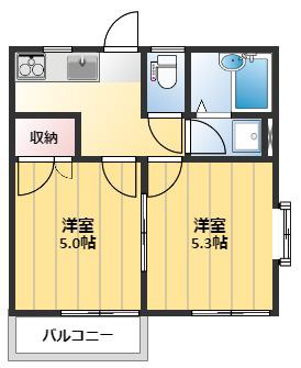 東武東上線 川越駅 徒歩10分 2階建 築21年(2K/2階)の間取り写真