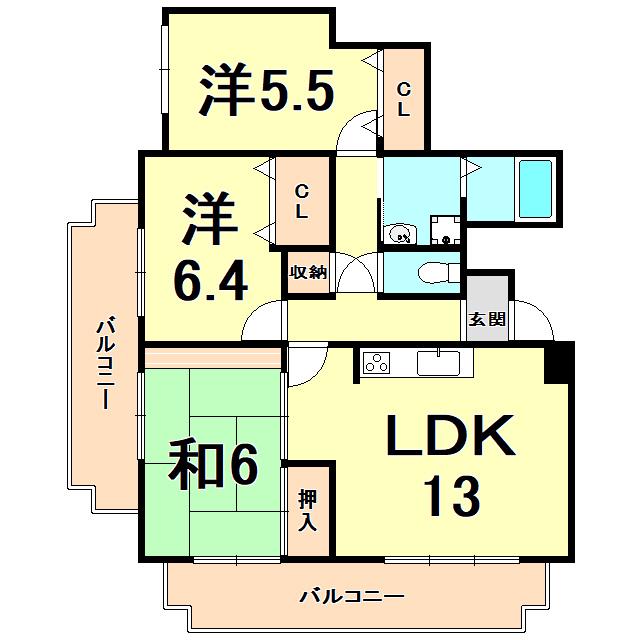 ガーデンフラッツ夙川(3LDK/3階)の間取り写真