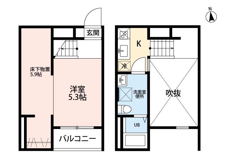 ディグルTRSM(1K/2階)の間取り写真