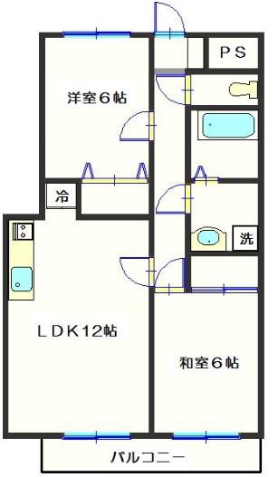 近藤リバティ(2LDK/4階)の間取り写真