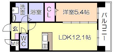 カサグランデ本町(1LDK/7階)の間取り写真