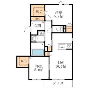 アンボメー南永井(2LDK/1階)の間取り写真