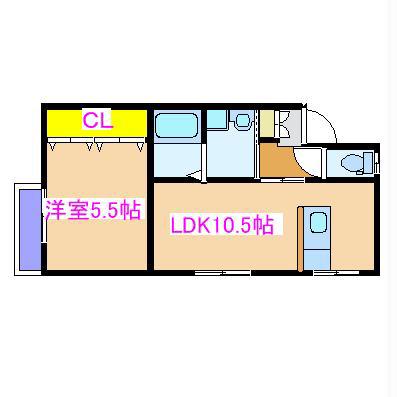 フェヴァリー川東(1LDK/2階)の間取り写真