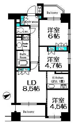 パークキューブ京王八王子II(3LDK/2階)の間取り写真