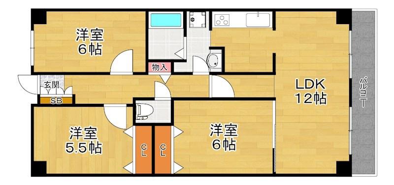 PHOENIX COURT交野I 北棟(3LDK/6階)の間取り写真