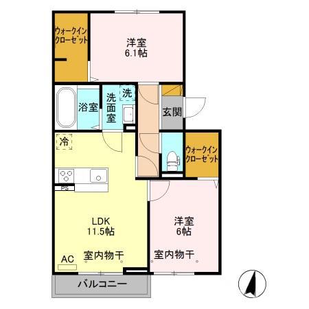 レフィナードB(2LDK/3階)の間取り写真